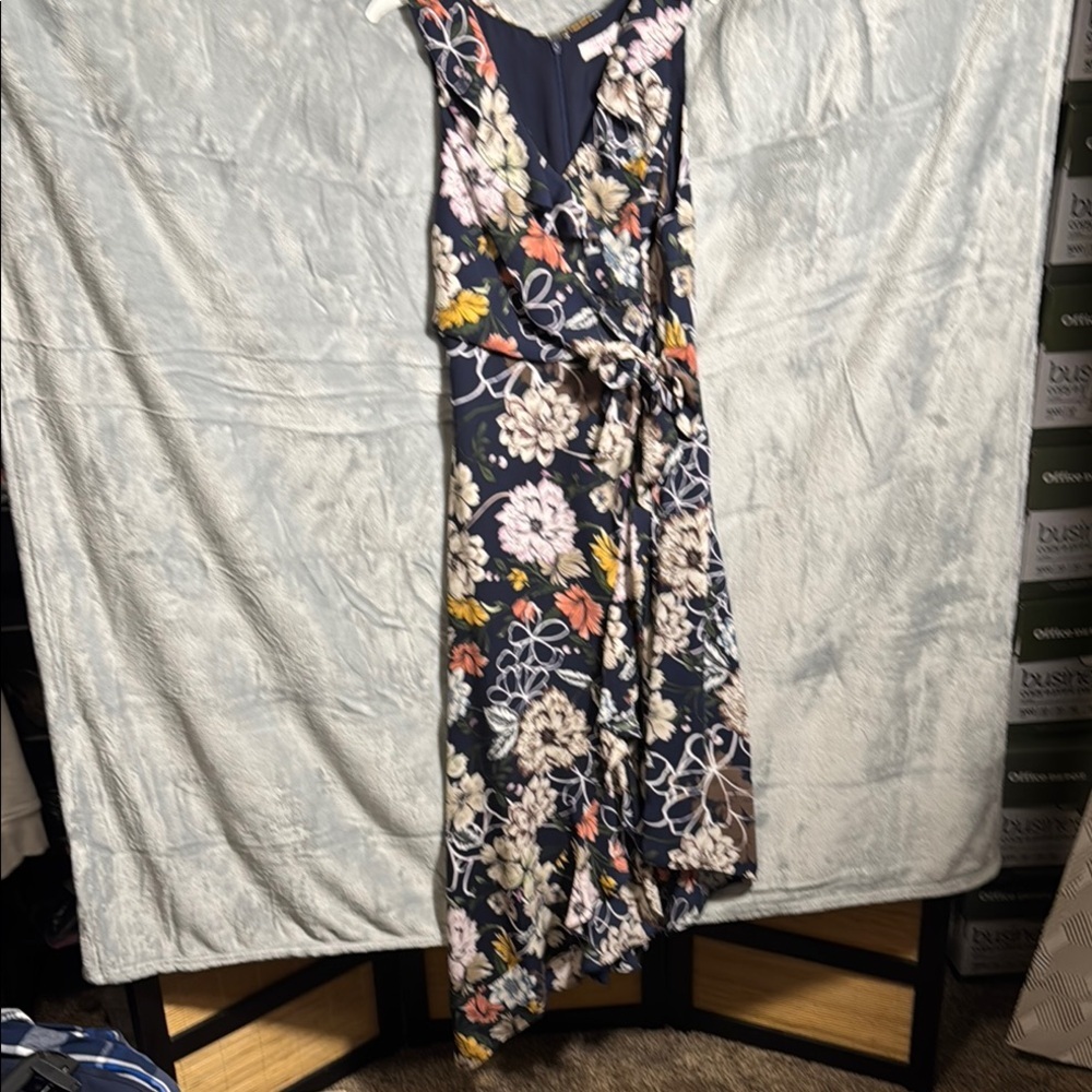 Parker dress blue floral Asymmetrical Sundress V-neck Sleeveless size S Flowy